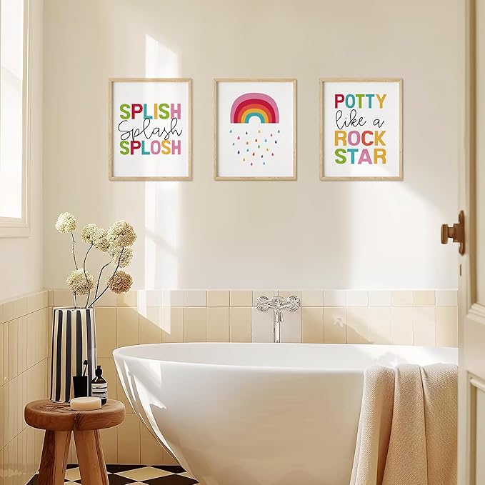 seersillus So Fresh and Clean Colorful Bathroom Wall Art Prints Home Kid Bathroom Set, Washroom Restroom Nursery Toilet Laundry Decor,Funny Bathroom Rules Wall Decor, Unframed 6pcs 8x10inches