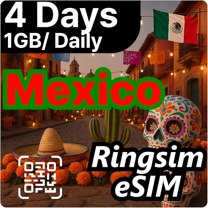 [eSIM] Mexico eSIM | 4DAYS 1GB/Daily | 5G, 4G/LTE, Tethering, Hotspot | eSIM with Instant Activation in 10 Minutes | Cancun, Mexico City, Los Cabos | Travel eSIM by Ringsim