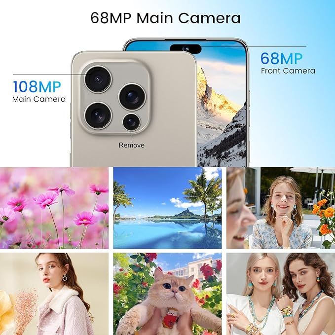 Huness I16PROMAX 16+1TB Smartphone Unlocked Cell Phone,6.99" HD Screen Unlocked Phones,Battery 7000mAh Android 14,Face ID/Fingerprint Button unlock/Photos/5G/Dual SIM/GPS (Grey, 16+1TB)