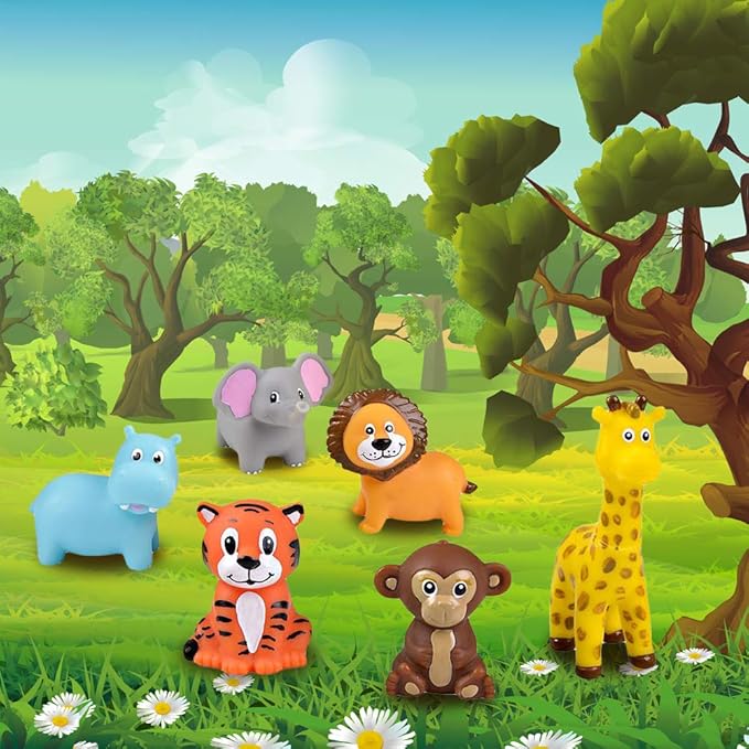 ArtCreativity Vinyl Zoo Animals Toys (Pack of 12) - Assorted Squeezable Toys Safari Animals Figures - Safari Birthday Party Favors for Kids, Jungle Figures for Fun Bath & Play Time