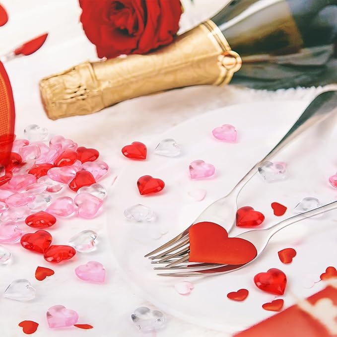 JUNEBRUSHS 120 Pcs Acrylic Red Pink Heart, Valentines Day Decorations Hearts Ornaments Red Pink Heart Shaped Gems Vase Filler for Valentine's Day Wedding Home Table Decor