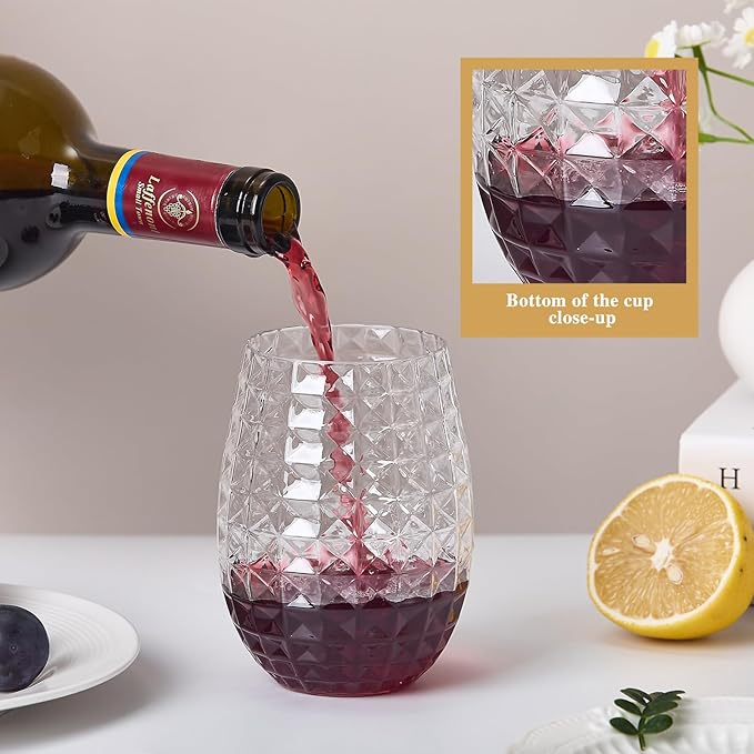 Lueumxc 20 Pack Plastic Wine Glasses, 16Oz Disposable Wine Glasses Unbreakable Clear Plastic Cocktail Glasses Recyclable Shatterproof Reusable Wine Cups (16oz-20pack)
