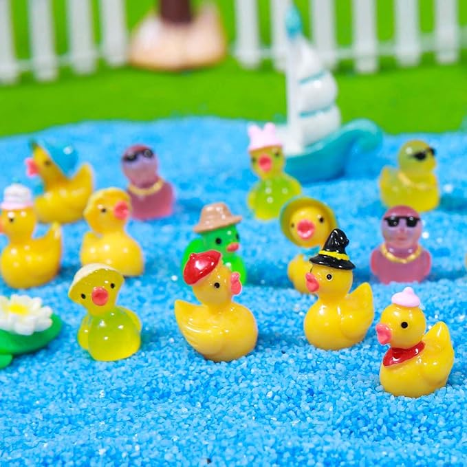 45 Pcs Multicolor Mini Resin Ducks, Little Ducks Figurines, Tiny Ducks to Hide, Small Miniature Ducks Figures Bulk for Fairy Garden, Dollhouse Decoration Micro Landscape Ornament