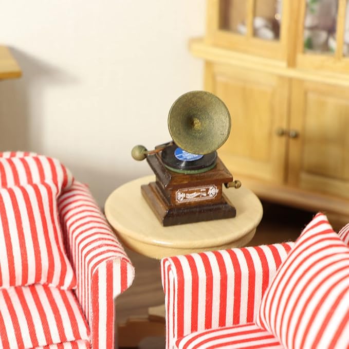 Miniature Gramophone Dollhouse Accessories Phonograph 1:12 Scale Vintage Record Player Mini House Charming Retro Mini Model Desk Decoration