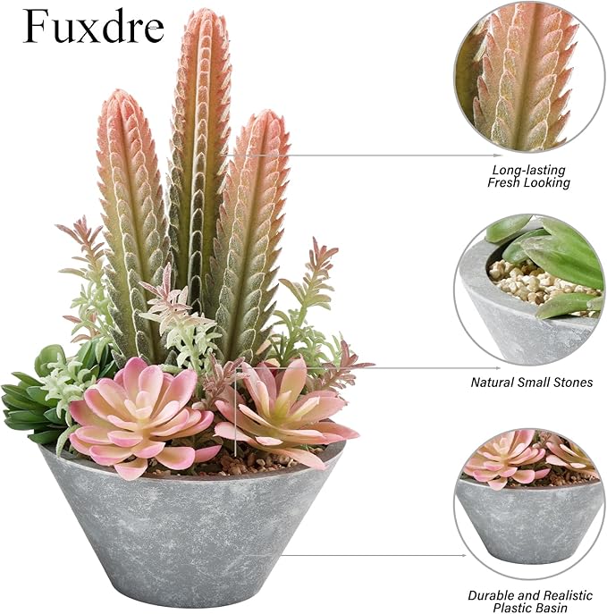Fuxdre 2-Pack Artificial Succulent Plants in Vintage Plastic Pots - Waterproof Fake Plants Decor for Home Office Desk - Low Maintenance Indoor Greenery for Bathroom, Shelf & Table