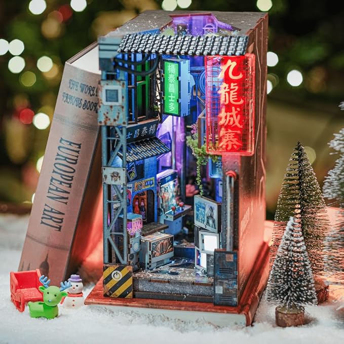 Anavrin Book Nook Kit Kowloon Walled City 2049 DIY 3D Wooden Booknook for Adults, Teens and Book Lovers, Bookshelf Insert Library Decor, Creative Gift for Family, Friends, and Elderly