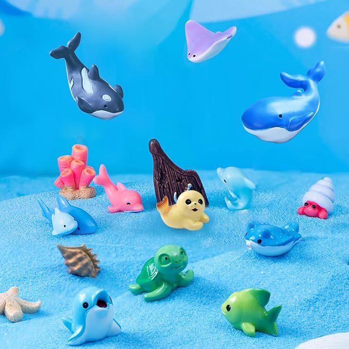 24 Styles Mini Resin Ocean Animals Figurines Toys Small Marine Animals Figures to Hide Tiny Plastic Bulk Crafts Whale Shark Octopus Dolphin Sea Creatures Aquarium Fish Tank Decor