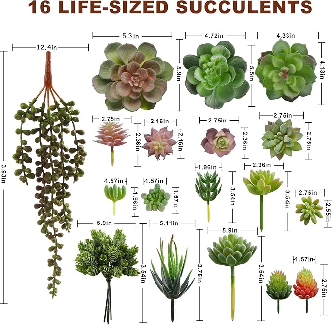 FOIMAS Artificial Succulent Plant,16pcs Large Faux Flocked Succulent Decor for Floral Wall Garden Arrangement Home Office Decoration,Unpotted