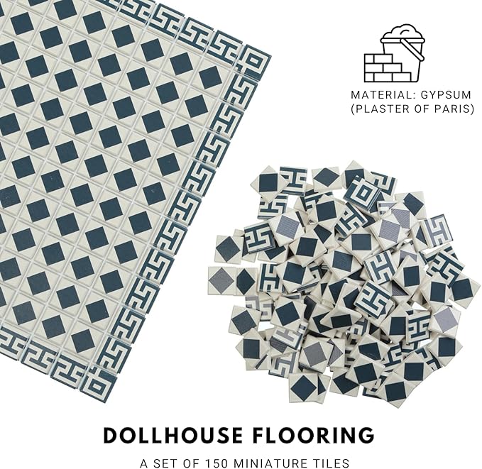 150 pcs, Dollhouse Flooring, 1:12 Scale Doll House Tiles, Miniature Checkerboard Floor, REDUCIO! (Aegean Mosaic)