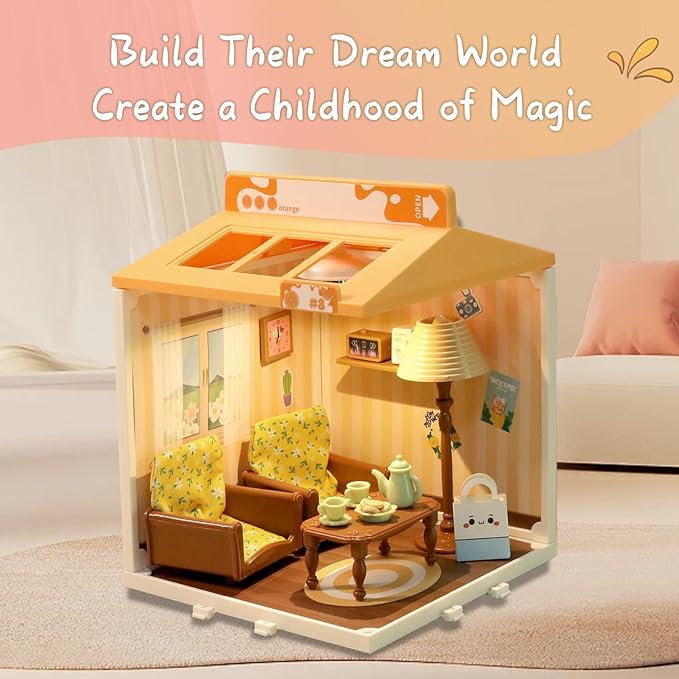 DIY Miniature House Play Kit,Playhouse Toys for Boys and Girls, Home Scene Toys, Suitable for Children Aged 345678, immersive Experience of Life Scenes (Sunny Hugs Living Room)