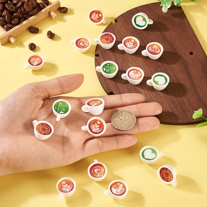 32 Pcs Resin Coffee Cups Charms Miniatures Kitchen Figurines Coffee Mug Lattes Dollhouse Accessories Cute Tableware Coffees Hang Ornaments for Garden Home Table Office Desk Decor
