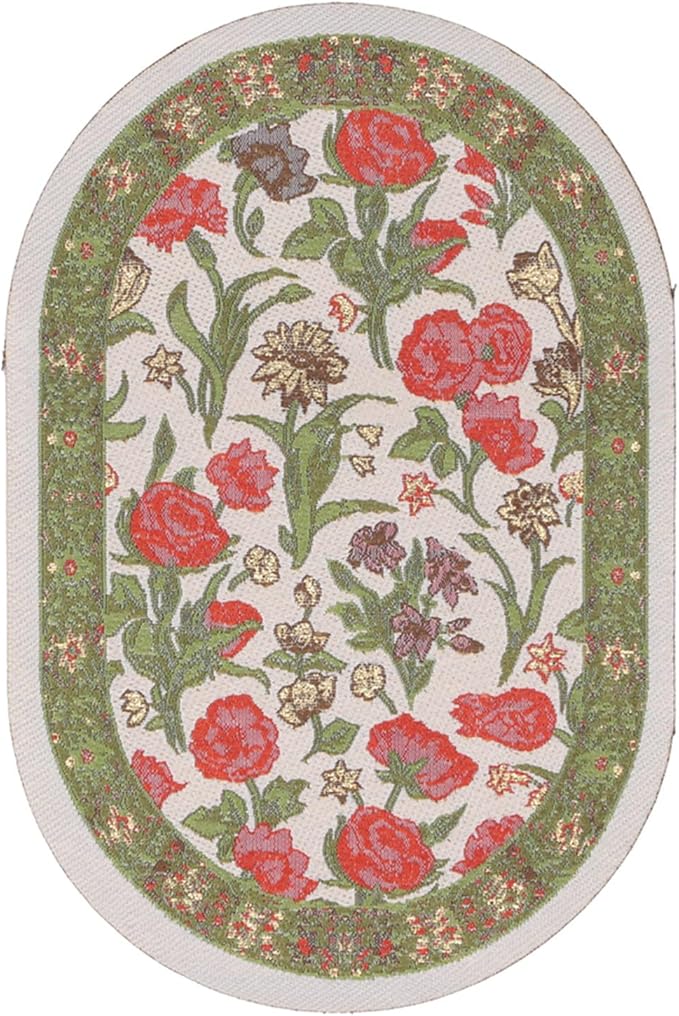 Hapivida 1/12 Dollhouse Decoration Accessories Miniature Rug Vintage Woven Carpet Oval Floral Colorful Design for Doll House Bedroom (B01 Green Leaf Flower)