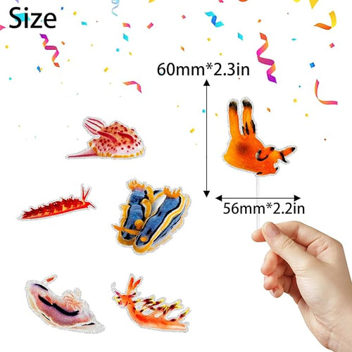18-Pcs Mollusk Cupcake Toppers Sea Slug Themed Happy Birthday Decorations, Perfect Nudibranch Decorations for Boys or Girls Ocean Themed Birthday Party, Mollusk Party and Baby Shower. SugarGera