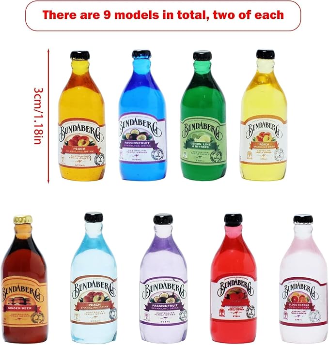 18-Piece Miniature Beverage Bottles Set – Realistic Beer & Soda Bottles, 1:12 Scale Dollhouse Drink Accessories for Tabletop Décor, DIY Crafts, and Mini Bar Decorations
