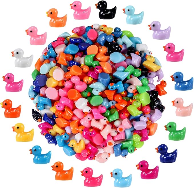 HUADELAIMA 200 Mini Duck Set 20 Colors 10 Each 0.7 x 0.6 x 0.4 Inches Ideal for Dollhouse Mini Fairy Gardens Aquarium Potted Plants Hide and Seek Creative DIY
