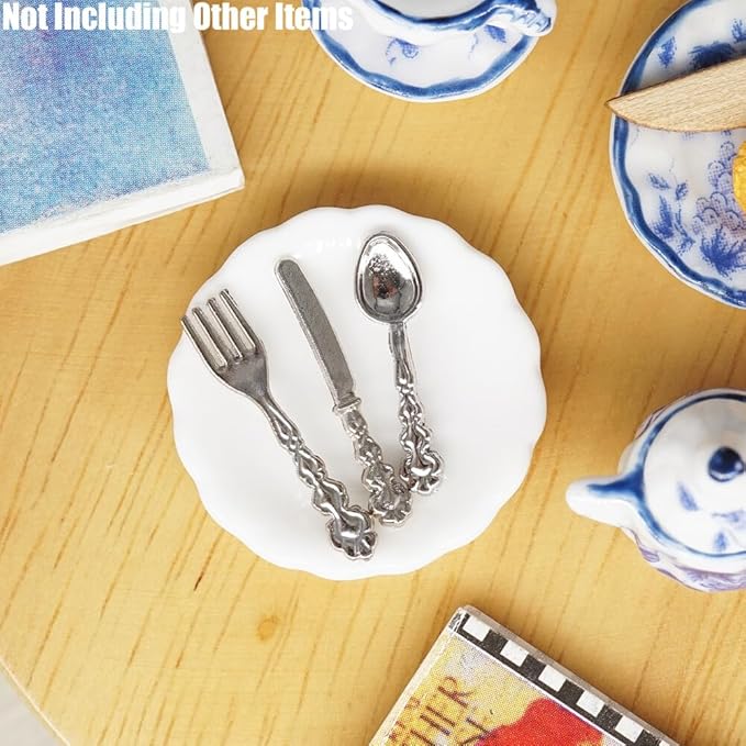 Odoria 1/12 Miniature Porcelain Tea Set Plates and Silverware Kitchen Utensils Dollhouse Accessories, Grapes