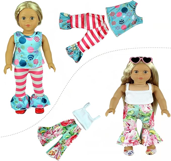 ReeRaa 20 pcs 18 inch Doll Clothes and Accessories for American 18 inch Girl Doll Clothes Gift Including 10 Complete Sets of Clothing