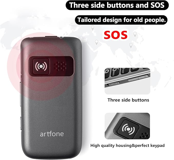 artfone G6 Pro Grey - 4G LTE Flip Phone Unlcoked丨Cell Phone for Seniors丨2.4" Dual-LCD丨SOS Button丨Loud Speaker丨Camera丨Charging Dock丨Talking Clock丨Speed Dial丨 Hands-free丨Dumb Phone丨Caller-ID丨Large Fonts
