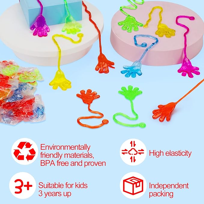 40PCS Glitter Sticky Hand Party Favors for Kids Birthday Supplies Valentine Goodie Bag Stuffers Classroom Treasure Box Carnival Prizes Bulk Treat Trinkets Pinata Fillers Mini Stuff Stretchy Toys