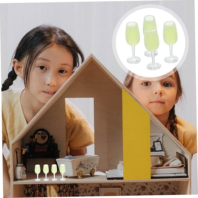 Housoutil 4sets Dollhouse Flutes Cup Bottles Mini Doll House Decor Miniature Doll House Accessories Resin 4pcs*4