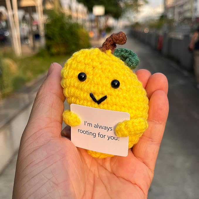 Emotional Support Mango Gifts Crochet, Positive Fruit Cute Funny Cool Office Desk Decor Decorations for Her Women Men (Mango-2)