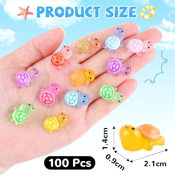 100PCS Mini Resin Animals Colorful Tiny Turtles Glow in Dark, Miniature Figures to Hide, Little Animal Small Figurines for Topper Desk Garden Dollhouse Landscape Aquarium Ornaments Crafts & Decor