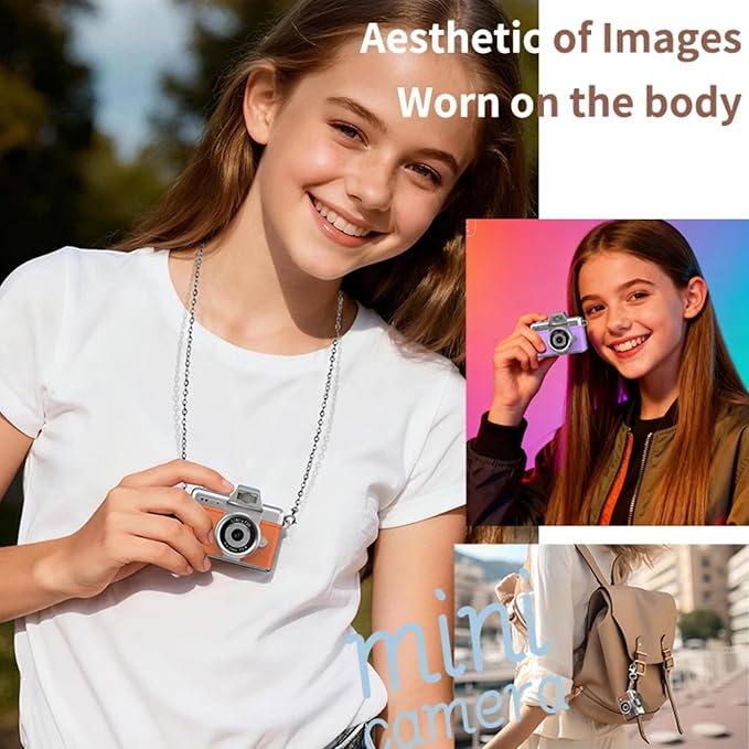 Mini Digital Camera Keychain Retro Mini Digital Video Camera Small 1080P FHD Recording with 0.96" IPS Screen with 6 Retro Filters AVI Format-Ideal for Phone Transfer (64GB, Orange)