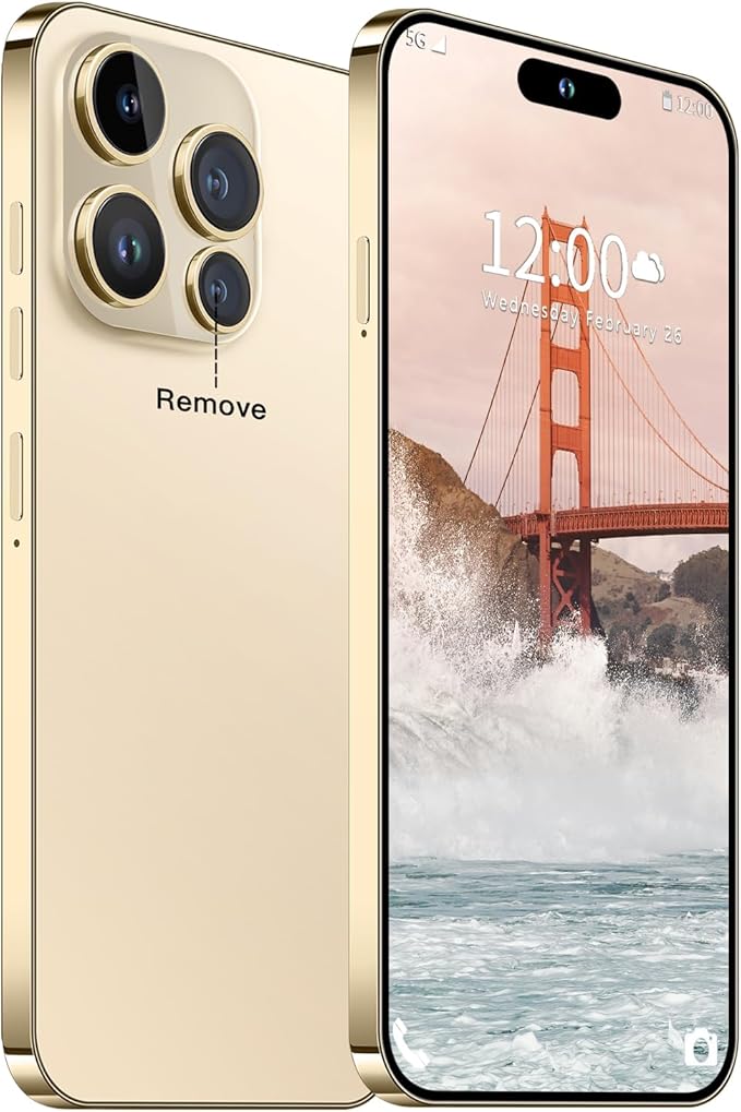 Huness 14PROMA X Smartphone Unlocked Cell Phone,Battery 6800mAh 6.82" HD Screen Unlocked Phones,16+512GB Android 14 with 128GB Memory Card,Dual SIM/Fingerprint Lock/Face ID/GPS (Gold, 16+512G)