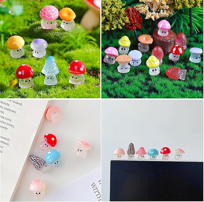 50PCS Glow-in-The-Dark Mushroom Blind Bags, Cute Mini Mushroom Figurines Dollhouse Accessories, Realistic Mini Miniatures, Fairy Garden Decorations for Kids Party Favors, DIY Crafts