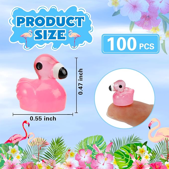 100 Pcs Luminous Mini Resin Flamingo Ducks, Tiny Ducks Figurines to Hide Miniature Pink Flamingo Glow in The Dark Small Animals for Micro Garden Cake Topper Landscape Aquarium Dollhouse Home Decor