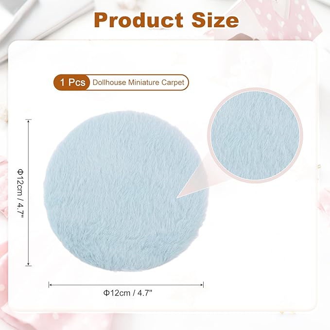 uxcell Dollhouse Miniature Carpet, 1:12 Fluffy Doll House Rugs Prop Small House Accessories for Doll House Furniture Decor Play, Blue Round