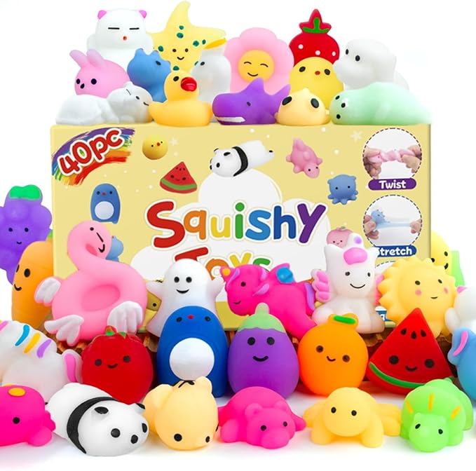 40 Pack Mini Kawaii Animal Squishy Toys, Party Favors for Kids 8-12 Fidget Toys Stress Relief Treasure Box for Classroom Prizes Goodie Bags Fillers Birthday Gifts Christmas Stockings Pinata Stuffers