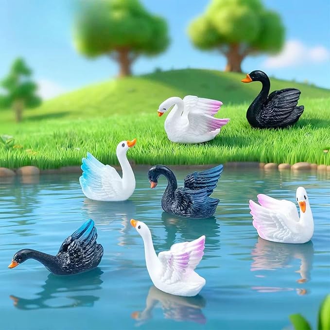 Cayway 16 PCS Miniature Swan, Mini Swan Decor Resin Swan Model Decorative Statues Fairy Garden Animals for Plant Pots Bonsai Craft, Micro Landscaping Decoration