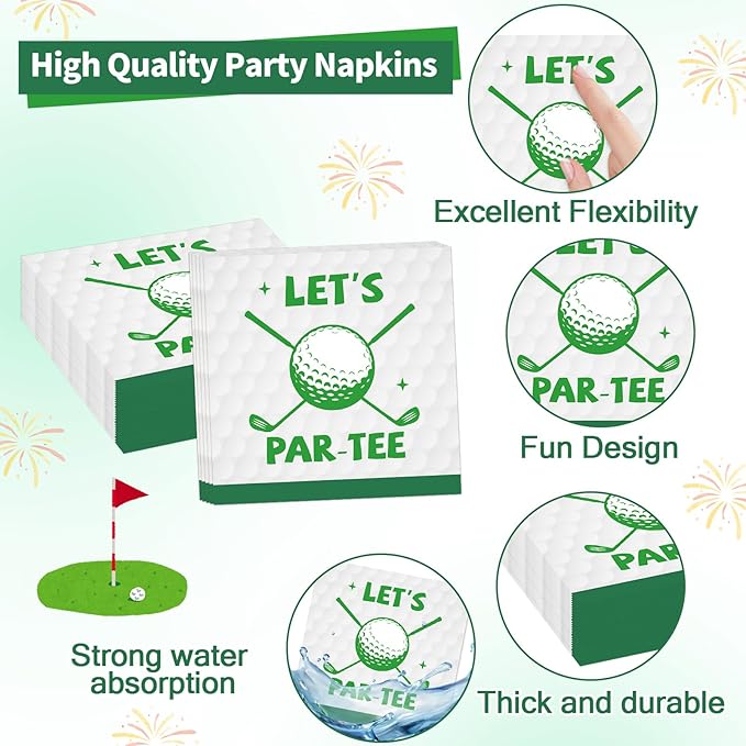 96Pcs Golf 40th Birthday Party Decorations Golf Theme Paper Plates and Napkins Let's Par-Tee 40th Birthday Tableware Fore-Tee Dinnerware Party Supplies for Men Women Sports Serves 24 Guests