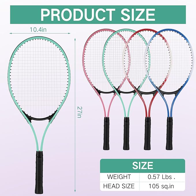 Motionchic 16 Pcs Tennis Rackets for Adult Recreational 8 Players 27" Tennis Racquet Bulk Lightweight Tennis Racket with 8 Tennis Balls for Training Beginners with Overgrips Carry Bag