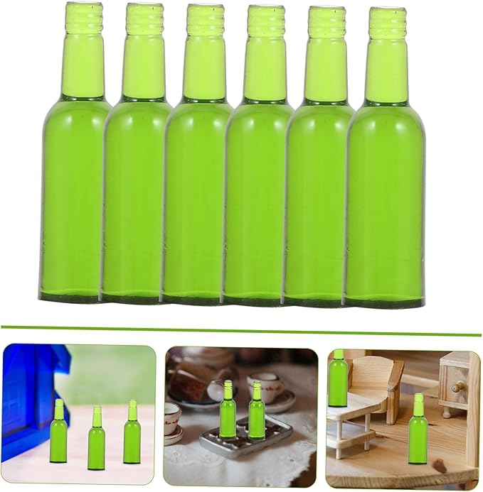 OFFIGAM 6Pcs Miniature Doll House Beer and Wine Bottles Mini Wine Bottles for Dollhouse Decoration Compact Accessories for Creativity and Playtime