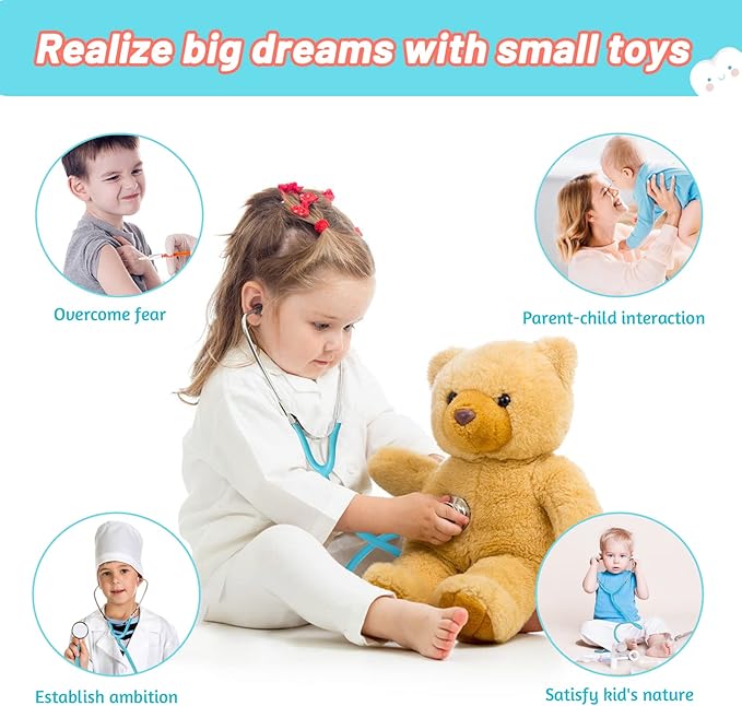 Phobby Durable Doctor Kit for Kids, 27 Pcs Deluxe Pretend Play Medical Kit Toy with Real Stethoscope, Doctor Toys for Toddlers Boys Girls Aged 3 4 5 6 7 8