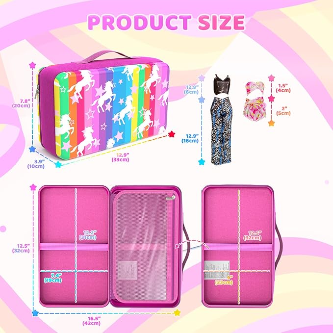 LININYHAO Carrying Case Compatible with Barbie Dolls 12-Inch,Case to Hold Dolls and Clothes, Much Pocket for Doll’s Clothes, Accessories, Fits 6 Dolls & Accessories,Bag Only(3-rainbow)