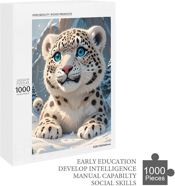 Jigsaw Puzzles for Adults 1000 Piece - Cute Snow Leopard Wooden Puzzle,Puzzle Games,Stress Relief Games,Funny Puzzles，Unique Gifts for Wall Art，Family Puzzles，Educational Games