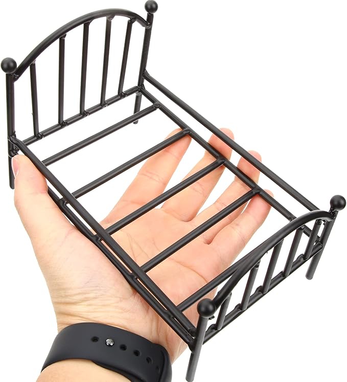 Miniature Metal Bed Frame, Mini Single Doll Bed Model, Dollhouse Furniture Flower Pot Stand for Photo Props, Dollhouse Bedroom Accessories