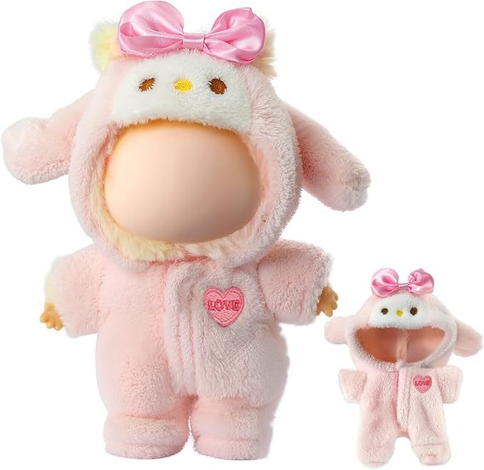 Clothes for LABUBU Doll (NO Doll), Pink Bunny Plush Jumpsuit Accessories for LABUBU 17cm Dolls, Premium Fashion Outfit for LABUBU - Cute Clothes for Dress up Unique Style