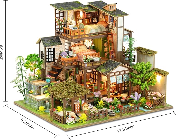 DIY Miniature House Kit - Wooden Dollhouse Miniature Kit - Mini House Building Kit for Adults - Villa Tiny Model DIY Adult Crafts, Spring Courtyard Miniature Kit, Unique Gift for Families, Friends