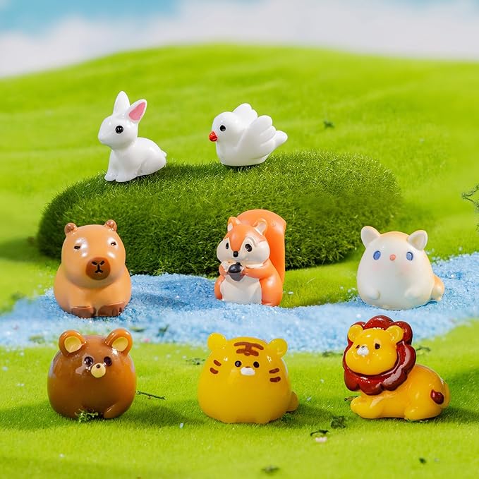 pkaoakyo 52pc Mini Resin Animal Figurines Set - Enchanted Fairy Garden & Desktop Decor, Eco-Friendly Collectible Gift | Vibrant Miniature Resin Animals for Moms, Women & Nature Lovers