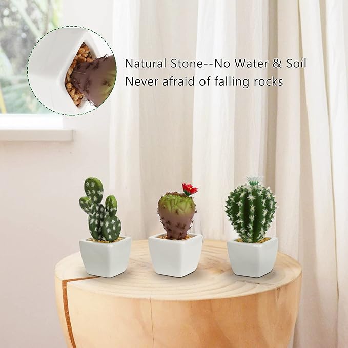 Oairse Mini Artificial Cactus Plants in Ceramic Pots 6 Pcs Potted Faux Succulents in Pots Fake Potted Plants Cactus Decor Small Artificial Plant for Home Decor Indoor Office Desk Tabletop Shelf