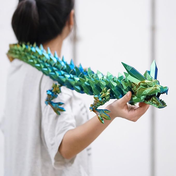 48.82inch Super Large 3D Printed Crystal Dragon,Movable mouth,Flexible Joint Animal lacertid Figurines, Home Office Decor,Fidget Toy for Adults Teens Boy Festival Gifts ,Executive Desk Toy (GREEN)