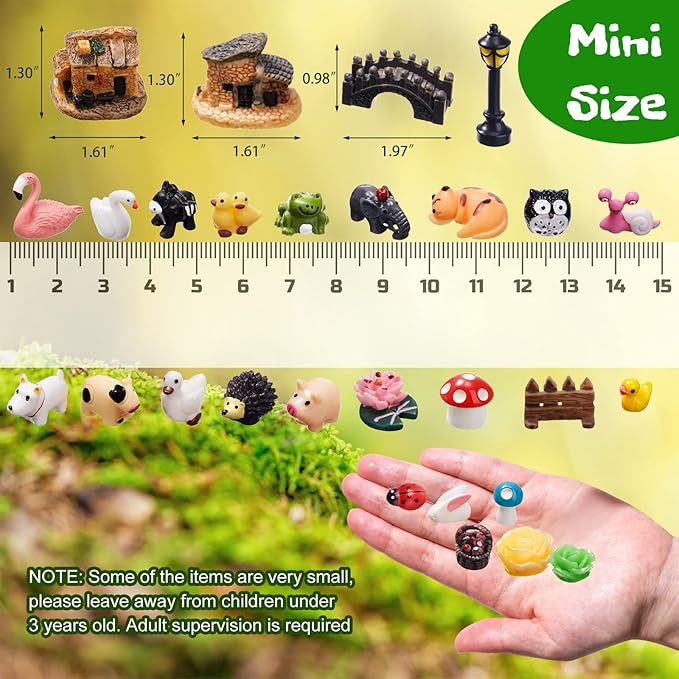 200 Pcs Miniature Garden Accessories, Including Animals, Mini Houses and DIY Dollhouse Decoration, Miniature Figurines, Micro Landscape Ornaments, Garden DIY Kit