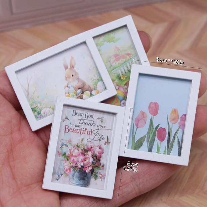 Dollhouse Miniature Picture Frames Set, 1:12 Scale Nursery Decor, Miniature Wall Art, Photo Frame Accessories (Set of 4)
