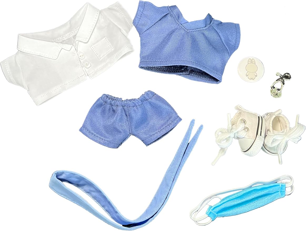 Doctor Set for 6.7 Inch Clothes - 8 Hand-Sewn Sky Blue Pieces: White Coat, Pants, Medical Tools I 17cm Pretend Play Costume Accessories Only. (Doctor B)