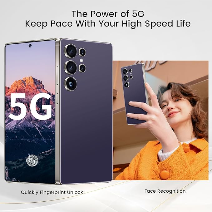 Bnjbmj I25 Ultra Flagship Killer Smartphone - Snapdragon 8 Gen 3, 16GB+512GB, Massive 6.99" FHD+ Display, 108MP+68MP Pro Cam, 7000mAh 2-Day Battery, Android 14, Includes Stylus Pen (Purple)