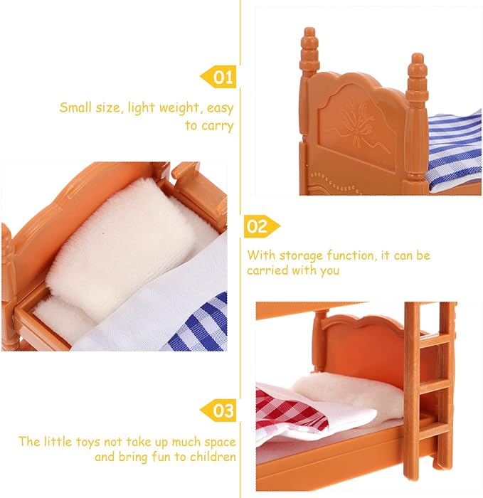 Miniature Dollhouse Bed, Wooden Doll Bunk Bed Simulation Dollhouse Miniature Bunk Accessories DIY Doll House Room Decor Set 1: 12 Scale House Furniture of with Ladder Furniture Decor
